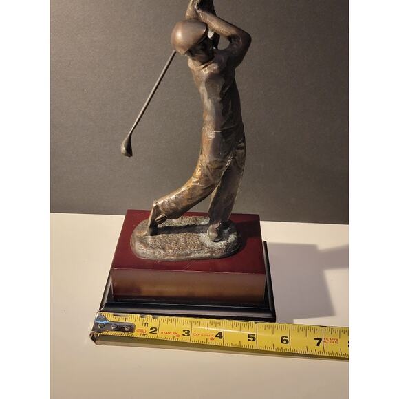 Bronze Metal Golf Figurine Statue 11.5" Wood Base Classic Perfect Swing Golfer - Picture 9 of 11